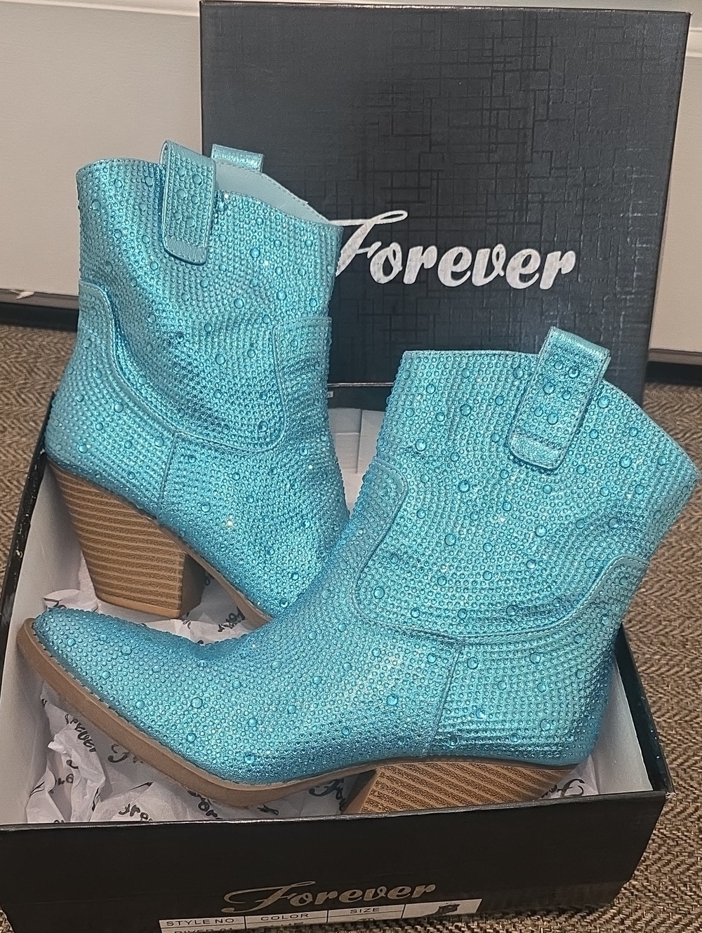 Teal Rhinestone Boots Size 7.5
